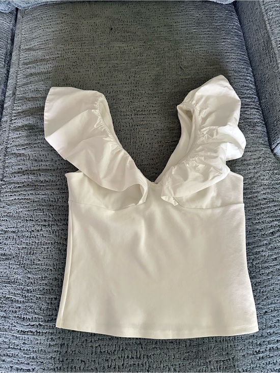 dolan Tops - Anthropologie White Ruffle V-Neck Women's Top